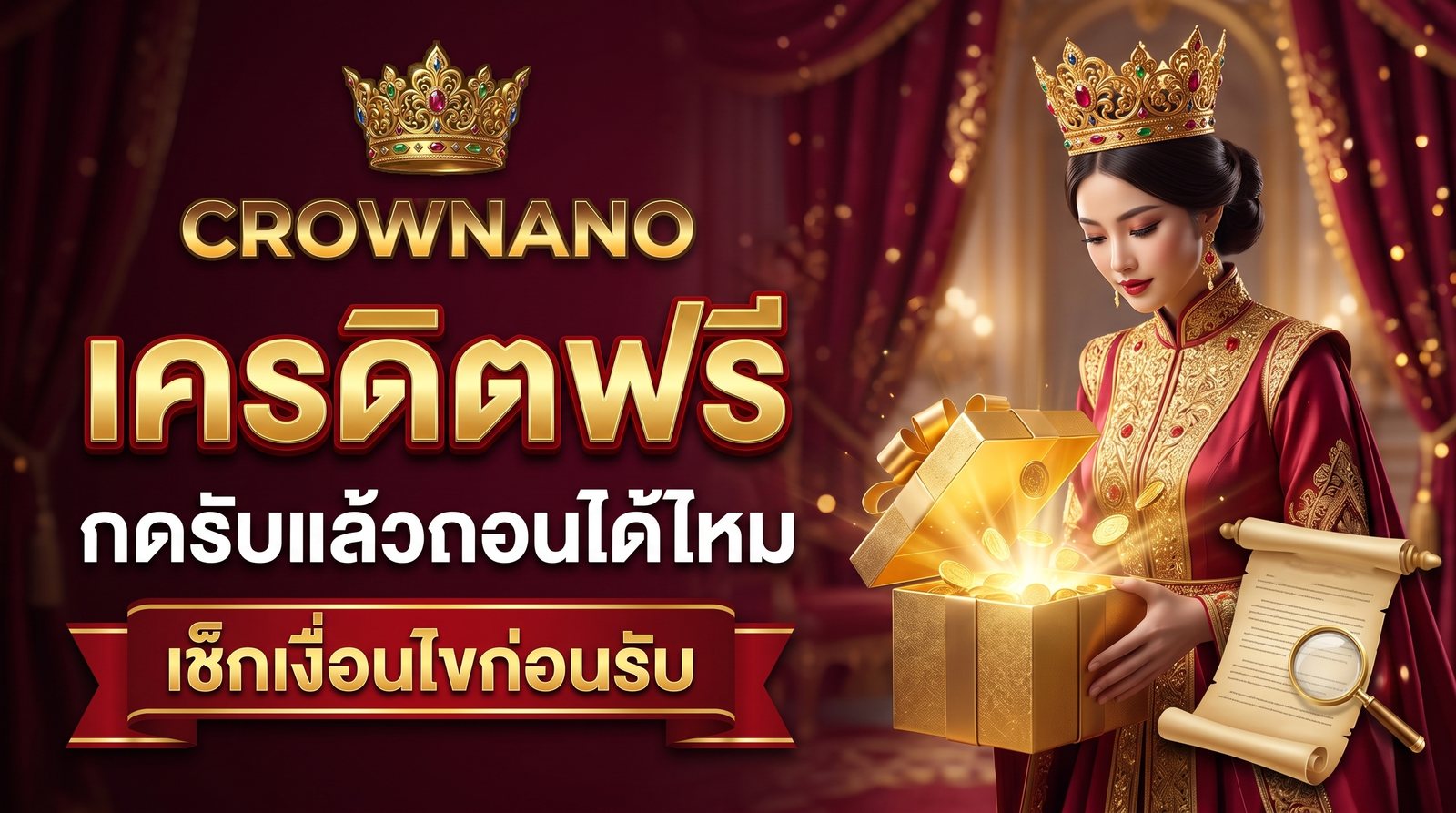 ภาพปกบทความเครดิตฟรี อ่านเงื่อนไขทำยอดและเพดานถอนก่อนกดรับ จาก CROWNANO