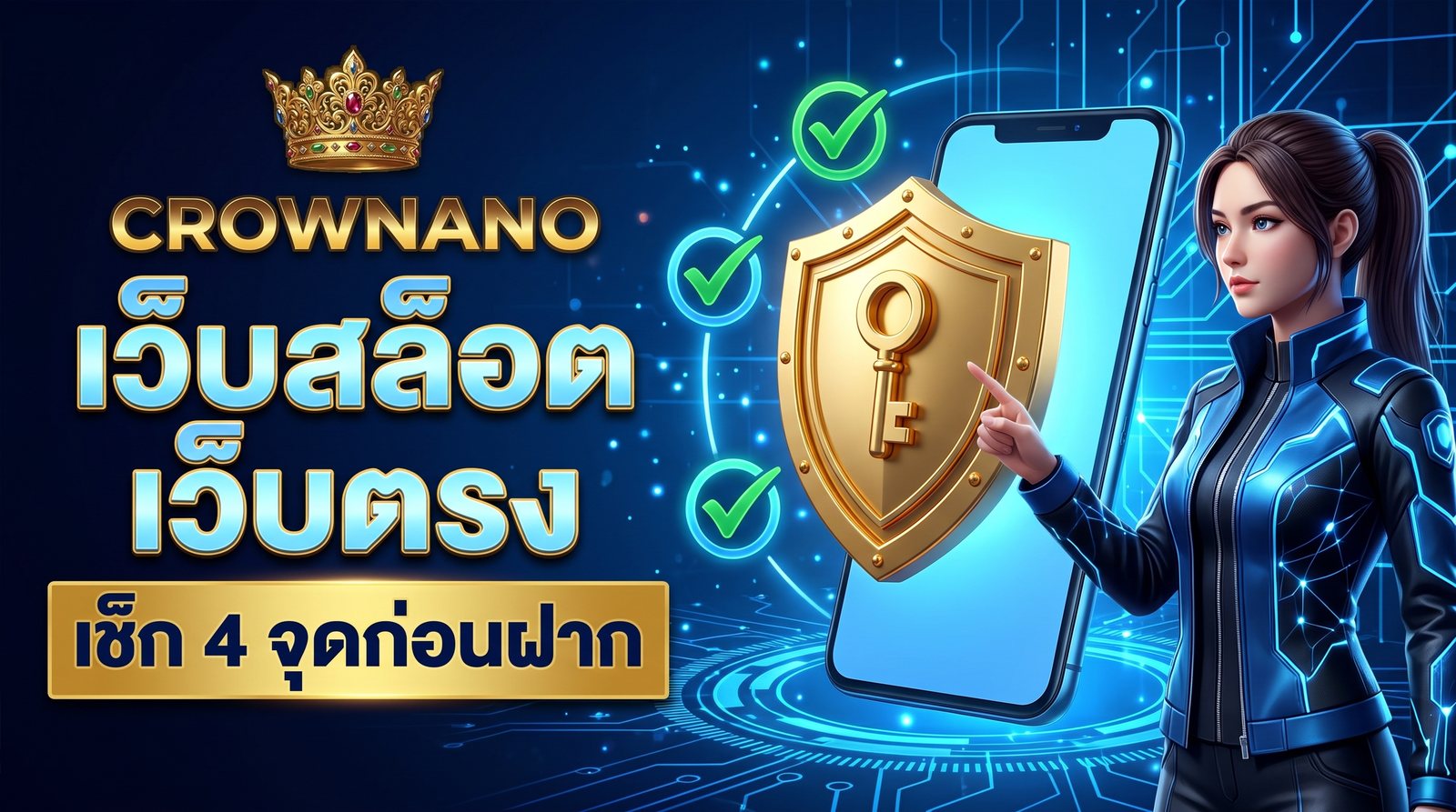 ภาพปกบทความเว็บสล็อตเว็บตรง เช็ก 4 จุดก่อนฝาก โล่แม่กุญแจ จาก CROWNANO